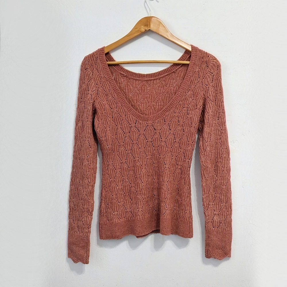 Abercrombie and Fitch pointelle scoop back sweater pull over pink salmon coral - Picture 4 of 4